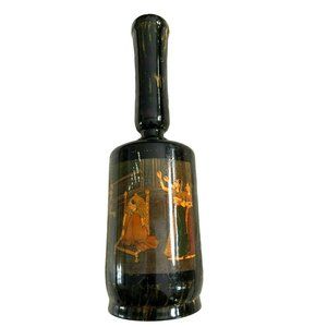 Lacquered Bottle Wooden Black  s11.5 Inches Tall Vintage